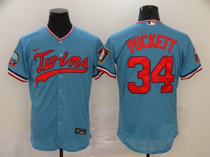 Twins 34 Kirby Puckett Blue Nike 60th Season Flexbase Jersey