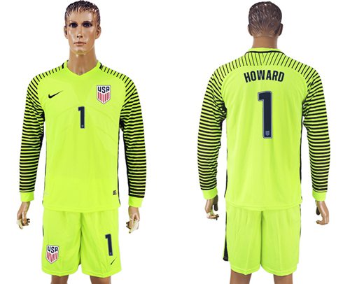 USA 1 Howard Green Long Sleeves Goalkeeper Soccer Country Jersey