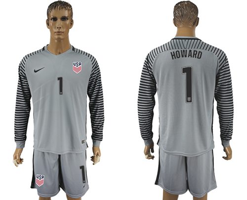 USA 1 Howard Grey Goalkeeper Long Sleeves Soccer Country Jersey