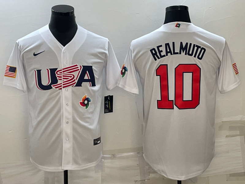 USA 10 J.T. Realmuto White Nike 2023 World Baseball Classic Jersey