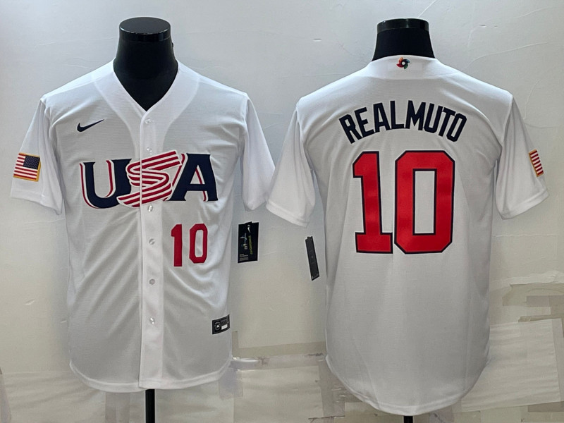 USA 10 J.T. Realmuto White Nike 2023 World Baseball Classic Jerseys