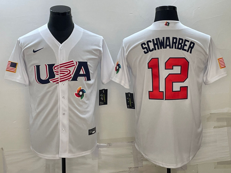 USA 12 Kyle Schwarber White Nike 2023 World Baseball Classic Jersey