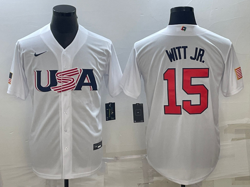 USA 15 Bobby Witt White Nike 2023 World Baseball Classic Jersey