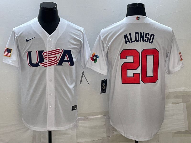 USA 20 Pete Alonso White Nike 2023 World Baseball Classic Jerseys