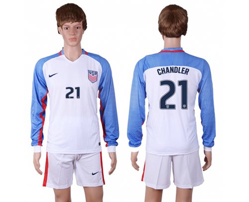 USA 21 Chandler Home Long Sleeves Soccer Country Jersey