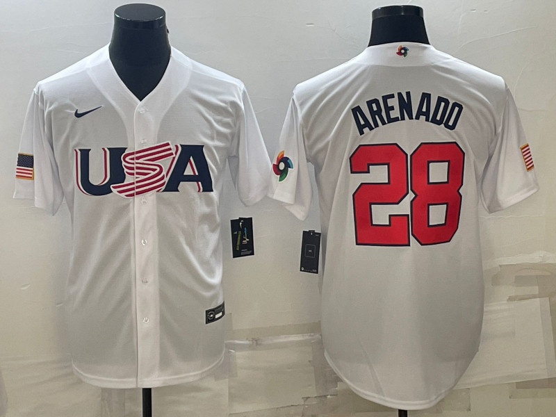 USA 28 Nolan Arenado White Nike 2023 World Baseball Classic Jersey