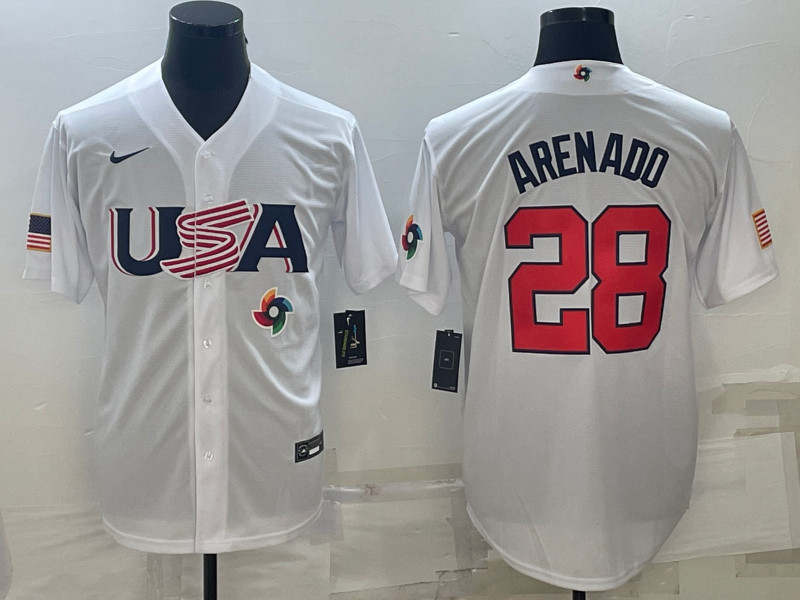 USA 28 Nolan Arenado White Nike 2023 World Baseball Classic Jerseys