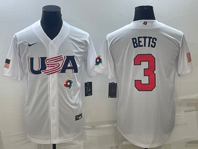 USA 3 Mookie Betts White Nike 2023 World Baseball Classic Jersey