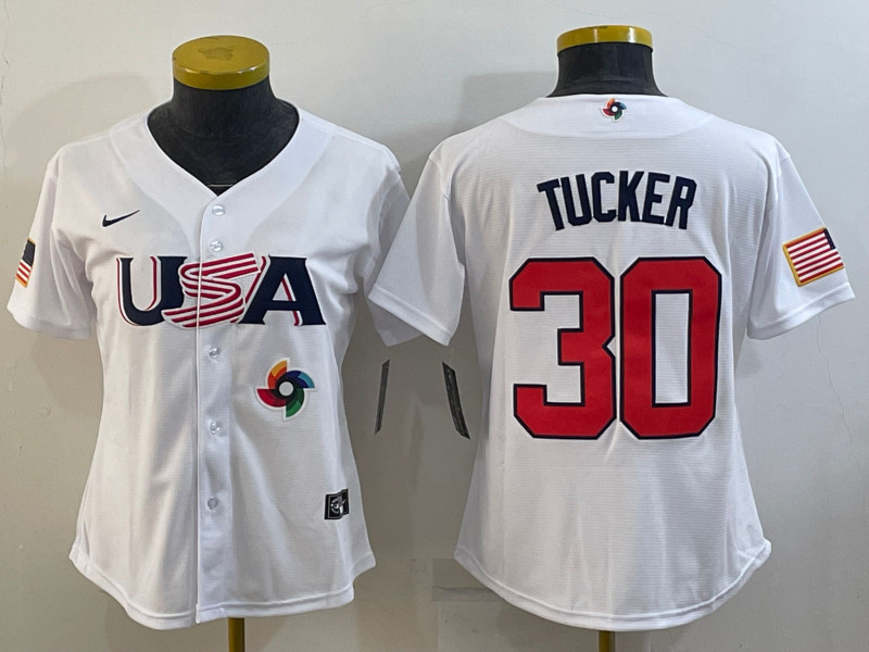 USA 30 Kyle Tucker White Women Nike 2023 World Baseball Classic Jersey