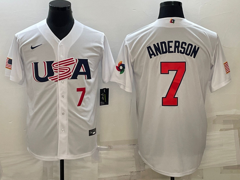USA 7 Tim Anderson White Nike 2023 World Baseball Classic Jerseys
