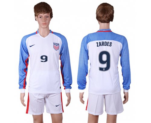 USA 9 Zardes Home Long Sleeves Soccer Country Jersey
