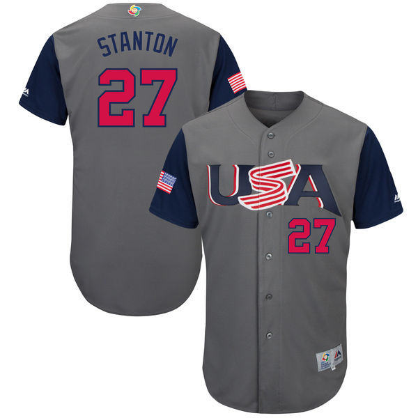 USA Baseball Majestic 27 Giancarlo Stanton Gray 2017 World Baseball Classic Replica Team Jersey