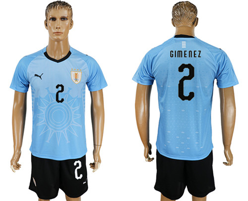 Uruguay 2 GIMENEZ Home 2018 FIFA World Cup Soccer Jersey