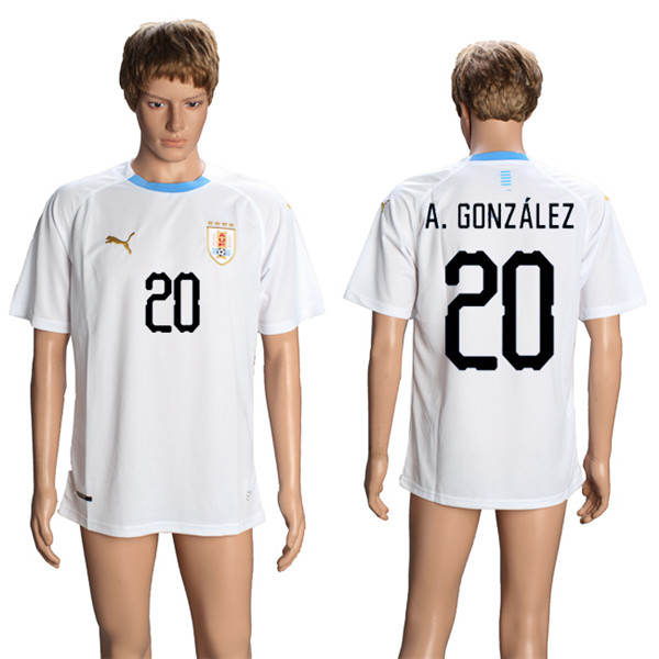 Uruguay 20 A. GONZALEZ Away 2018 FIFA World Cup Soccer Jersey