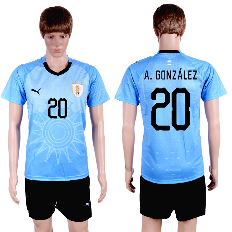 Uruguay 20 A. GONZALEZ Home 2018 FIFA World Cup Soccer Jersey