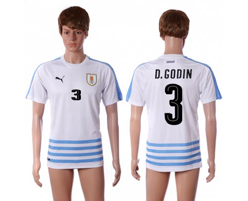 Uruguay 3 D Godin Away Soccer Country Jersey