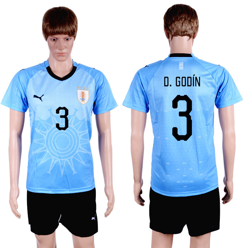 Uruguay 3 D. GODIN Home 2018 FIFA World Cup Soccer Jersey