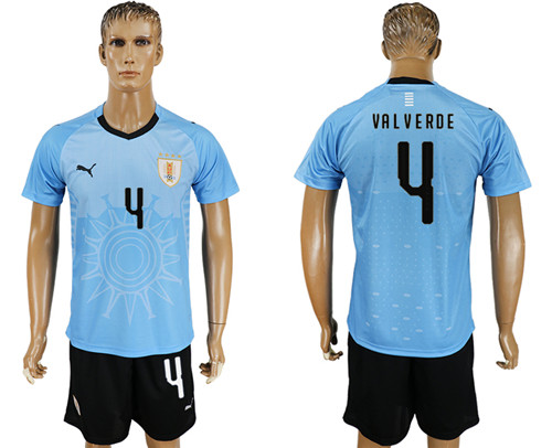 Uruguay 4 VALVERDE Home 2018 FIFA World Cup Soccer Jersey