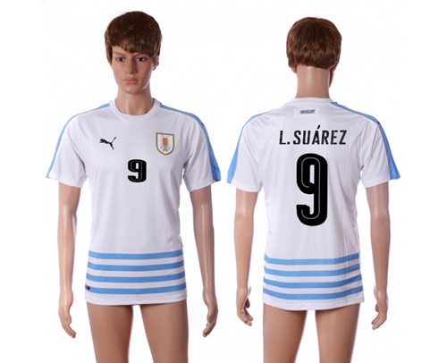 Uruguay 9 L Suarez Away Soccer Country Jersey