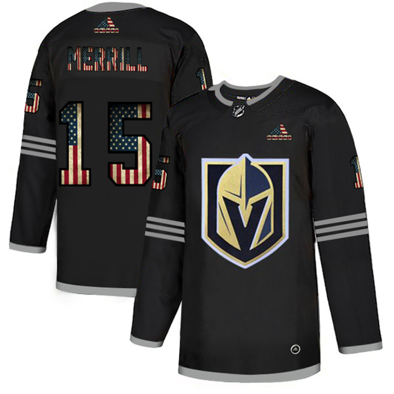 Vegas Golden Knights 15 Jon Merrill Black USA Flag Fashion Adidas Jersey