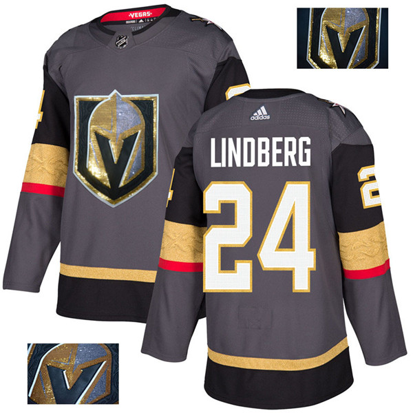 Vegas Golden Knights 24 Oscar Lindberg Gray With Special Glittery Logo  Jersey