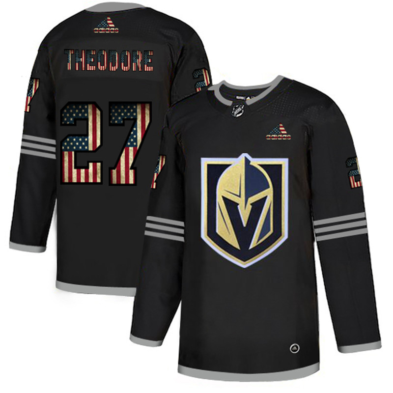 Vegas Golden Knights 27 Shea Theodore Black USA Flag Fashion Adidas Jersey