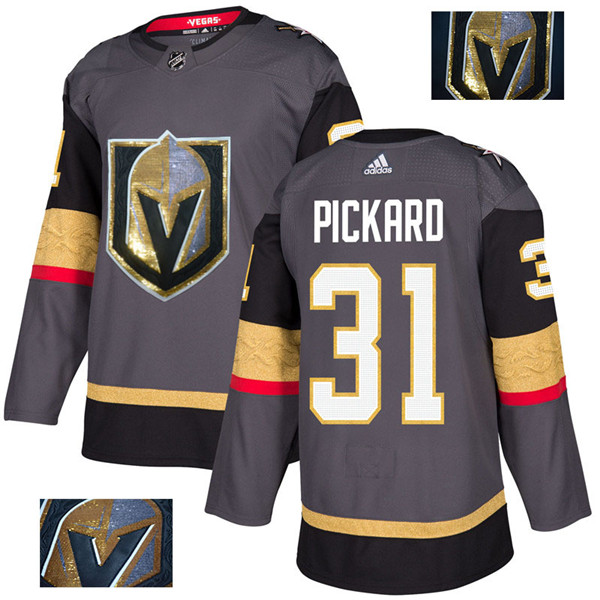 Vegas Golden Knights 31 Calvin Pickard Gray With Special Glittery Logo  Jersey