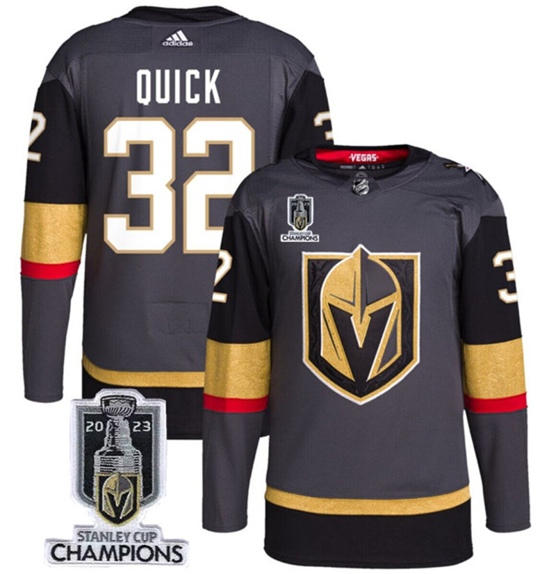 Vegas Golden Knights 32 Jonathan Quick Gray 2023 Stanley Cup Champions Adidas Jersey