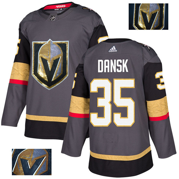 Vegas Golden Knights 35 Oscar Dansk Gray With Special Glittery Logo  Jersey