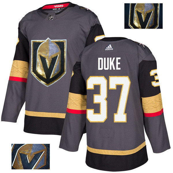 Vegas Golden Knights 37 Reid Duke Gray With Special Glittery Logo  Jersey