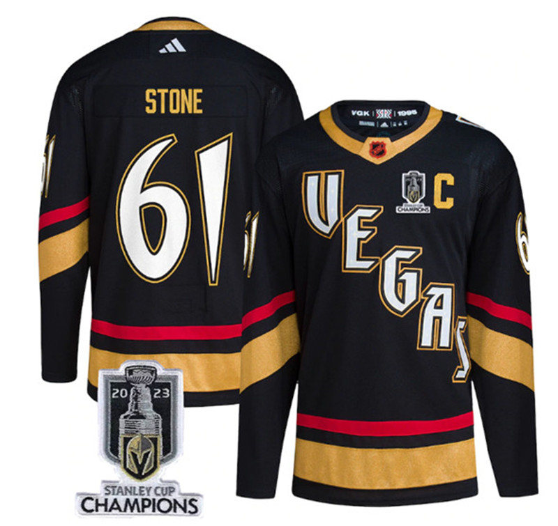 Vegas Golden Knights 61 Mark Stone Black 2023 Stanley Cup Champions Reverse Retro Adidas Jersey