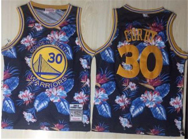 Warriors 30 Stephen Curry Black 1996 97 Hardwood Classics Floral Fashion Swingman Jersey