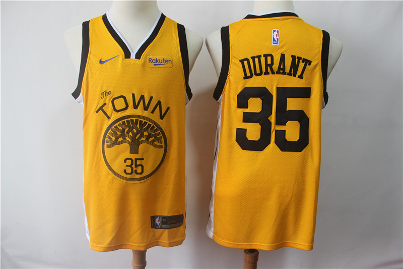 Warriors 35 Kevin Durant Yellow 2018 19 Earned Edition  Swingman Jersey