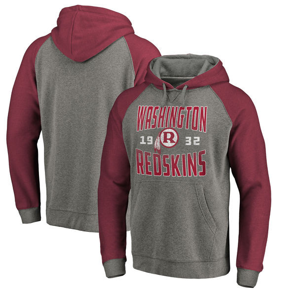 Washington Redskins NFL Pro Line by Fanatics Branded Timeless Collection Antique Stack Tri Blend Raglan Pullover Hoodie Ash