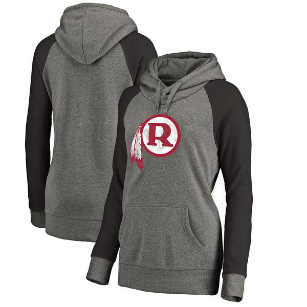 Washington Redskins NFL Pro Line by Fanatics Branded Women's Throwback Logo Tri Blend Raglan Plus Size Pullover Hoodie Gray Black