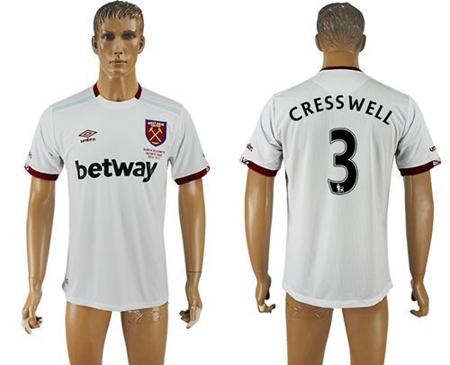 West Ham United 3 Cress Well Away Soccer Club Jersey