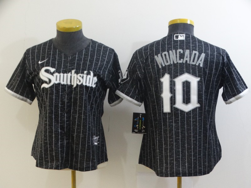 White Sox 10 Yoan Moncada Black Women 2021 City Connect Cool Base Jersey