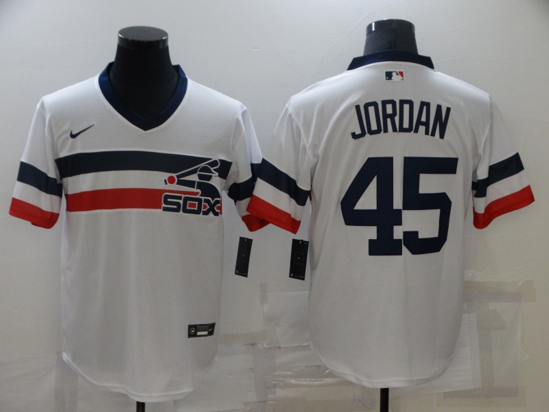 White Sox 45 Jordan White Nike Throwback Cool Base Jersey