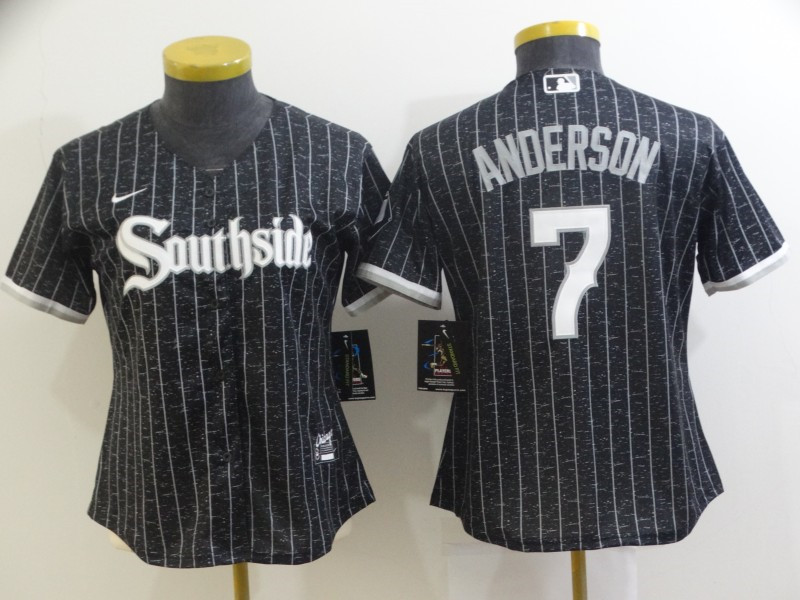 White Sox 7 Tim Anderson Black Women 2021 City Connect Cool Base Jersey
