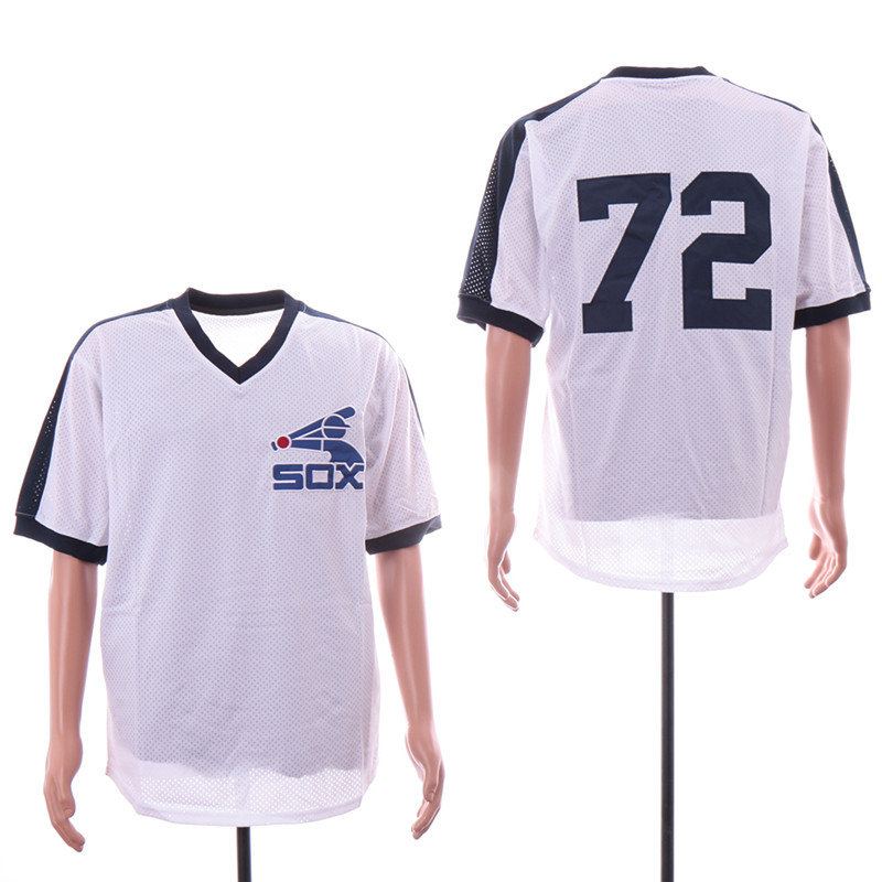 White Sox 72 Carlton Fisk Mitchell & Ness White Mesh Batting Practice Jersey