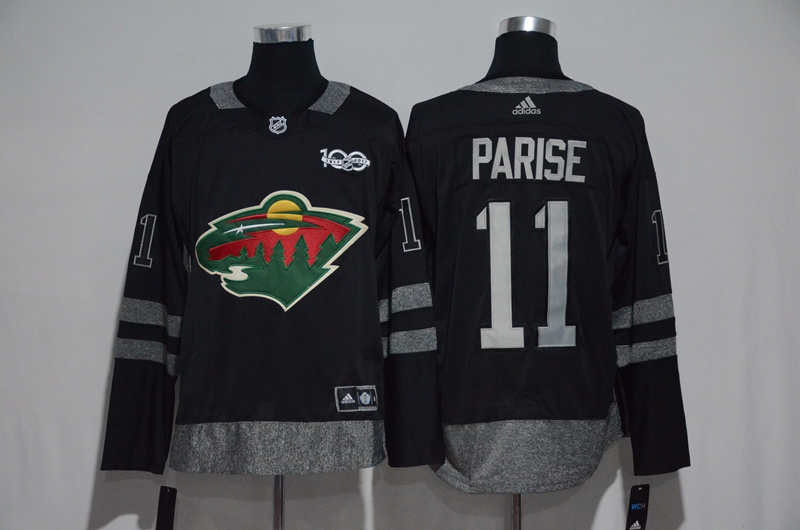 Wild 11 Zach Parise Black 100th Anniversary Season Jersey