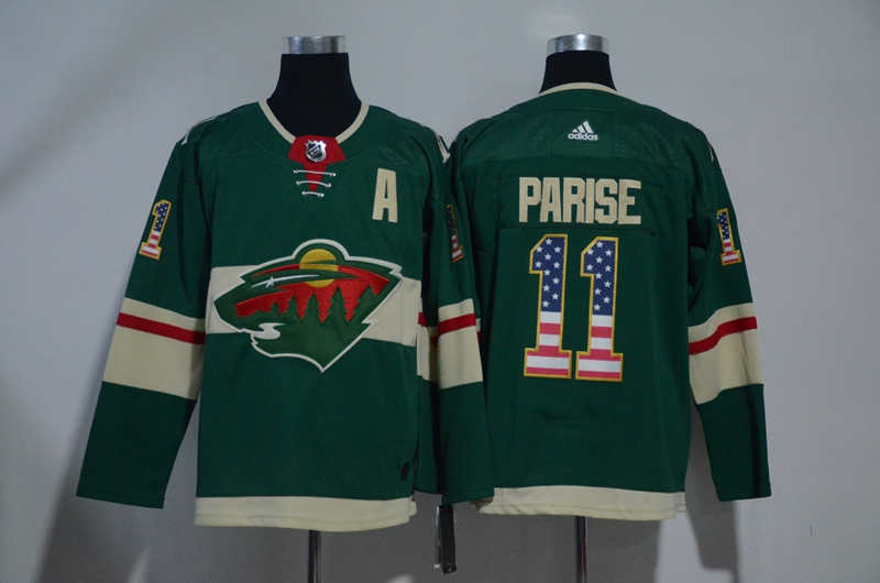 Wild 11 Zach Parise Green USA Flag  Jersey