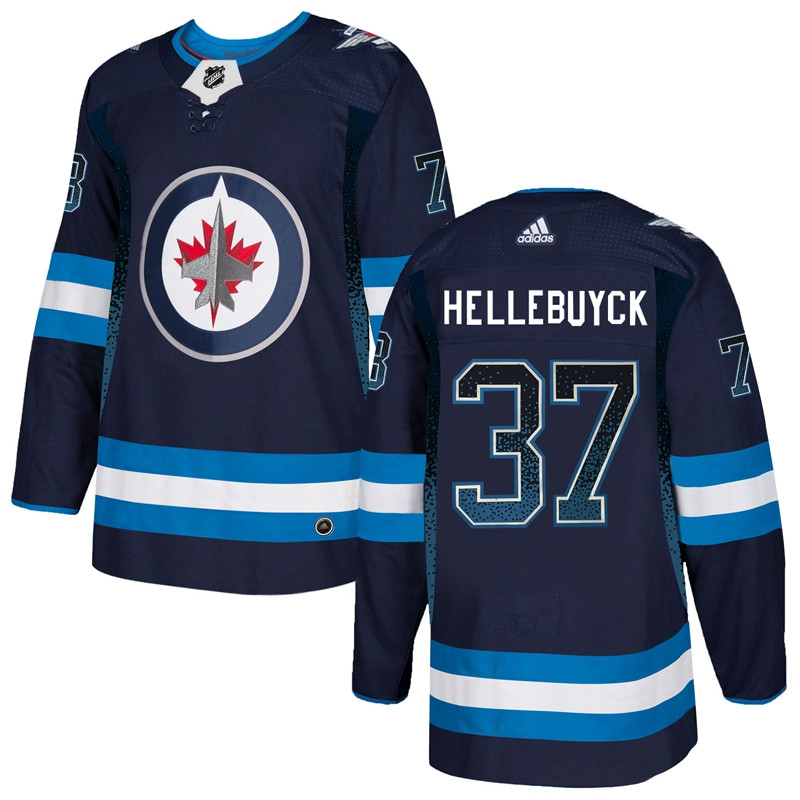 Winnipeg Jets 37 Connor Hellebuyck Navy Drift Fashion  Jersey