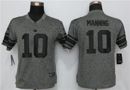 WoMen  New York Giants 10 Eli Manning Limited Gray Gridiron NFL Jersey