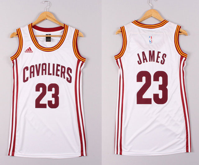 Women 2014 2015 NBA Cleveland Cavaliers 23 Lebron James White Dress Jerseys