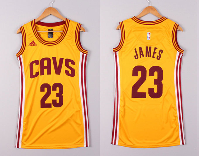 Women 2014 2015 NBA Cleveland Cavaliers 23 Lebron James Yellow Dress Jersey