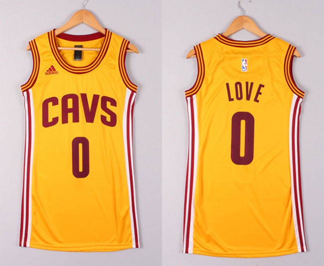 Women NBA Cleveland Cavaliers 0 Kevin Love Yellow Dress Jersey