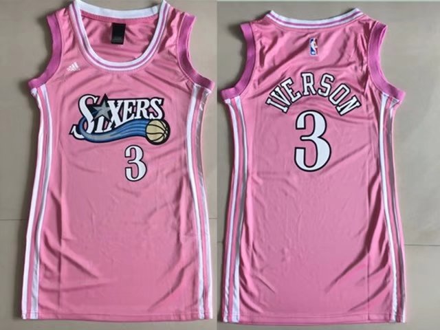 Women NBA Philadelphia 76ers 3 Allen Iverson Pink Dress Jersey