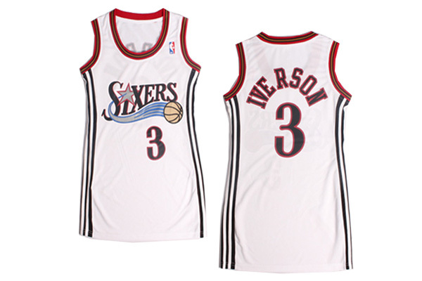 Women NBA Philadelphia 76ers 3 Allen Iverson White Dress Jersey