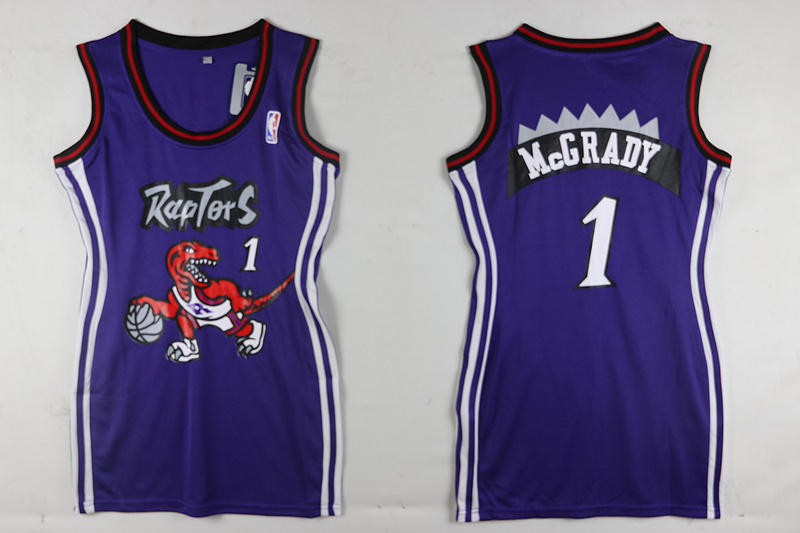 Women NBA Toronto Raptors 1 Tracy McGrady Blue Dress Jerseys